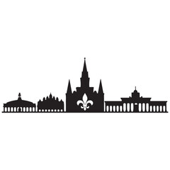 Fototapeta premium Vector New Orleans skyline. Travel New Orleans famous landmarks. Business and tourism concept for presentation, banner, web site. Vector black silhouette. with white background