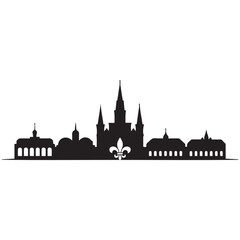 Obraz premium Vector New Orleans skyline. Travel New Orleans famous landmarks. Business and tourism concept for presentation, banner, web site. Vector black silhouette. with white background