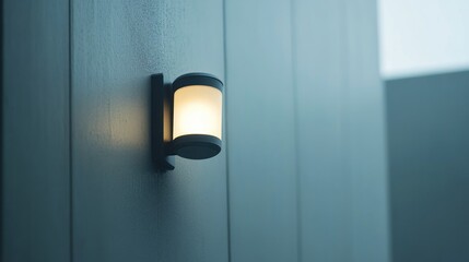 Modern outdoor wall light illuminates a contemporary facade