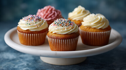 Delicious cupcakes with vanilla and strawberry frosting. 
