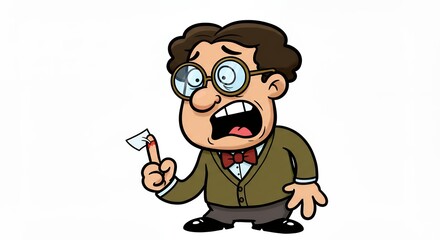 Fototapeta premium Cartoon man expressing fear with document