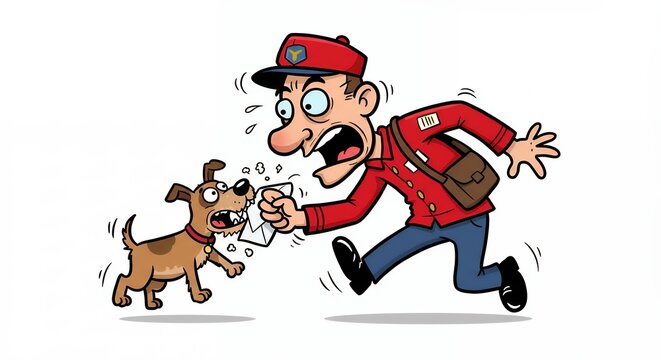 Cartoon mail carrier chased by dog
