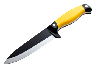 Black Blade Knife with Yellow Handle Isolated