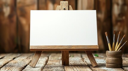 Easel displays a blank canvas in artist's studio