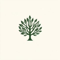 Obraz premium Minimalist Graphic of a Tree with Green Leaves on a Plain Background