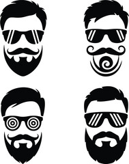 Beard, Mustache & Sunglasses Silhouette Set | Hipster Style Icon Pack Men's Facial Hair & Shades Vector Silhouettes | Cool Style Set