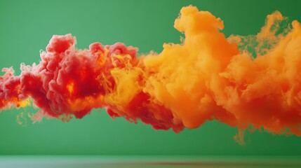 Fiery orange and red colors merge in a swirling smoke effect on green