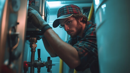 Plumber Working on Water Heater