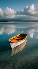 Obraz premium Serene rowboat reflection on tranquil waters