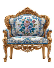 Luxurious Ornate Floral Upholstered Sofa with Golden Accents