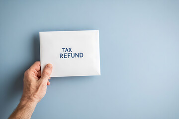 Tax refund check in a white envelope. Received tax refund and saving money. File taxes. Income tax. Refund concept.