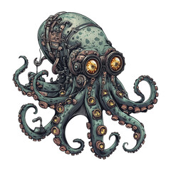 Fototapeta premium Pixel Art Octopus Creature with Detailed Tentacles