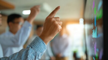 Business Professionals Analyzing Data Charts on Interactive Screen
