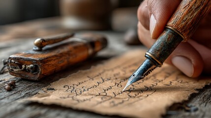 Vintage pen writing on aged paper
