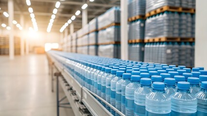 Naklejka premium Water Bottles Assembly Line in Production Factory