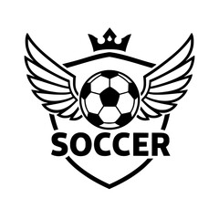 Obraz premium Winged Soccer Logo with Crown and Shield – Flat Black Vector Emblem