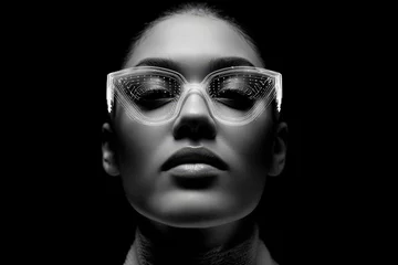 Close-up monochrome portrait showcasing futuristic glasses. © Agent Neptunus