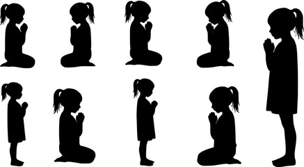 set of Little girl praying silhouette vector illustration

