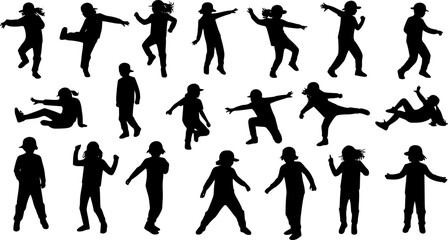 Fototapeta premium Children dancing street dance silhouette vector illustration. Hip hop, break dance, juzz funk, rap, freestyle 