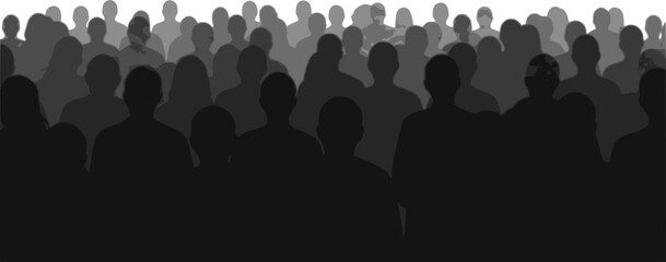 People heads silhouette. The audience sitting back view vector illustration. Back crowd.
