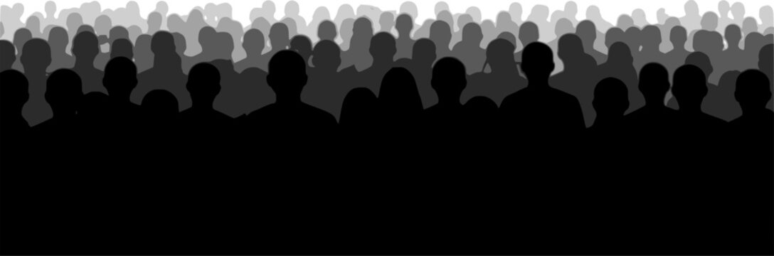 People heads silhouette. The audience sitting back view vector illustration. Back crowd.
