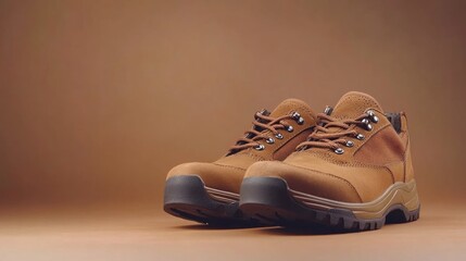 Naklejka premium Pair of brown leather hiking boots (1)