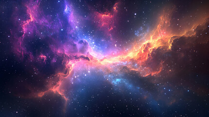 Obraz premium Vibrant Cosmic Nebula with Stars and Colorful Gas Clouds in Space
