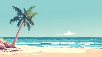 Obraz premium Pixel Art Tropical Beach Scene with Palm Tree