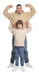 Father with his son on white background