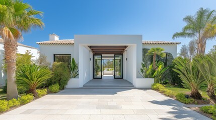 Elegant house facade with refined architectural details, embodying timeless sophistication and welcoming charm