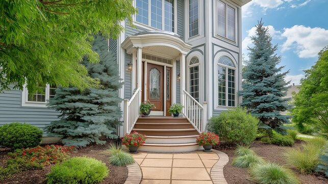 Elegant house facade with refined architectural details, embodying timeless sophistication and welcoming charm