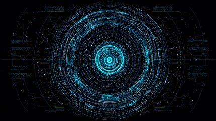 Futuristic concentric circles radiating with electric-blue light against a dark space, a tech interface.