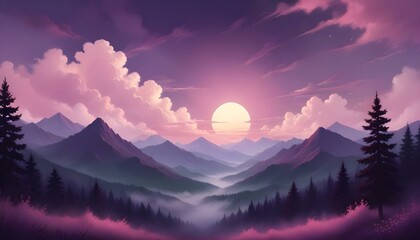 Fototapeta premium Stunning sunset over a mountain range, painted with vibrant colors across the sky.