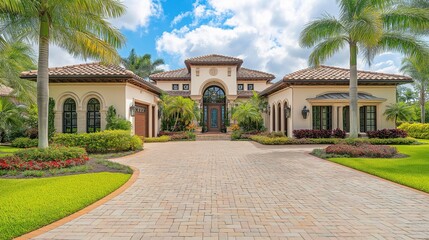 Fototapeta premium Elegant house facade with refined architectural details, embodying timeless sophistication and welcoming charm