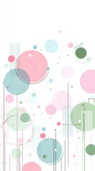 Pastel colored circles, dots, and intersecting lines forming geometric abstract pattern, representing contemporary minimalist graphic design aesthetic