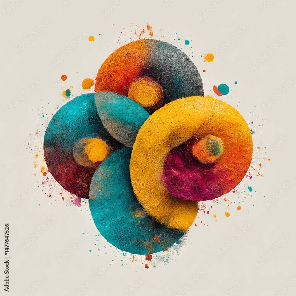Aufkleber abstract color wheel composition with splattered textures on a pale background creates a vibrant vis