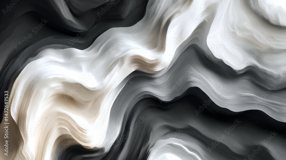 Aufkleber abstract flow: monochromatic waves in a textured, contrasting design with shades of gray and cream, 