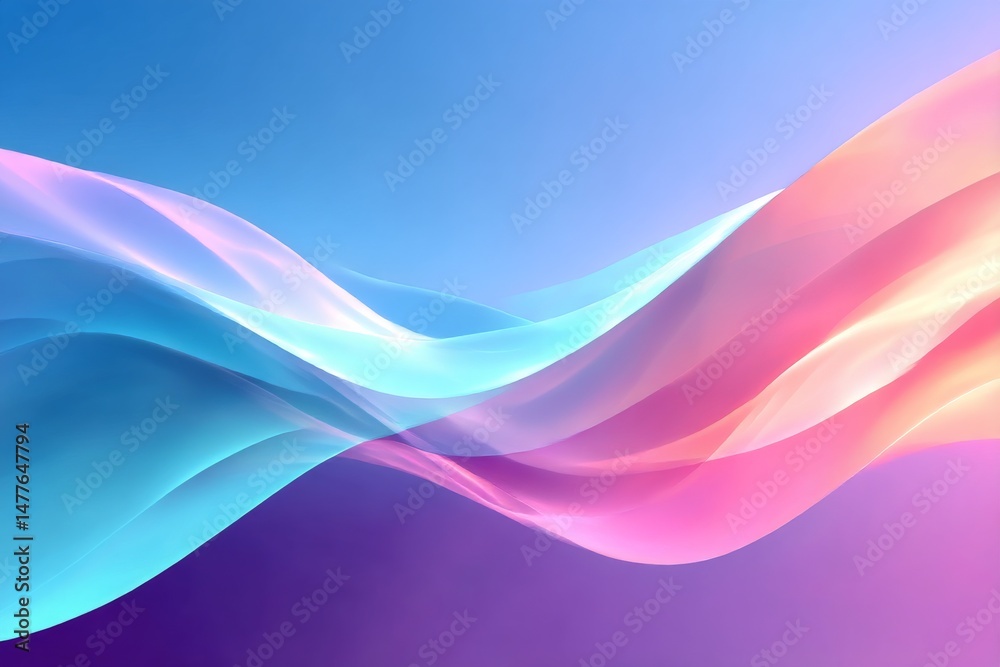 Poster abstract waves of pastel colors, blending softly into a dreamlike gradient background.