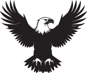 Silhouette of Flying Bald Eagle black and white vector 
