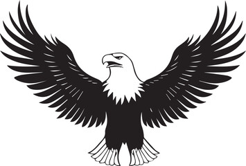Silhouette of Flying Bald Eagle black and white vector 
