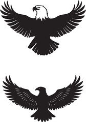 Fototapeta premium Silhouette of Flying Bald Eagle black and white vector 