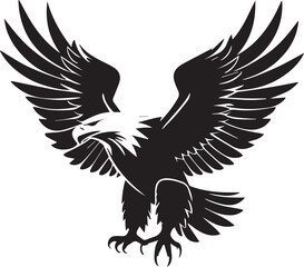 Silhouette of Flying Bald Eagle black and white vector 