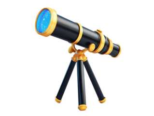 Black Realistic 3d cartoon telescope on png