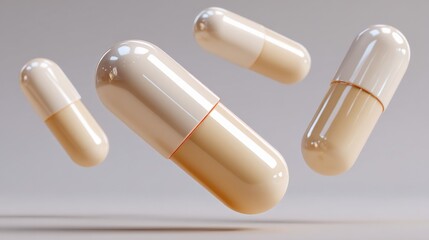 Probiotic Health for Daily Wellness concept. Floating Capsules in Neutral Background, Medical Healthcare Concept for Dietary Supplements, Pharmaceuticals, Nutrition, Wellness and Alternative Medicine