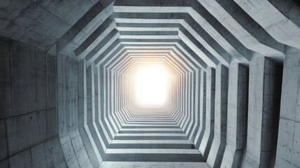 Obraz premium Abstract building facade concrete void or tunnel with natural light in the end in twist view