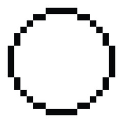 Pixel art circle vector icon. Retro 8-bit style symbol for video games, apps, or digital design. Black pixel outline isolated on white background.