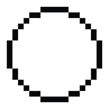 Pixel art circle vector icon. Retro 8-bit style symbol for video games, apps, or digital design. Black pixel outline isolated on white background.