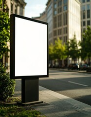 Blank billboard mockup on urban city area. Large empty white banner