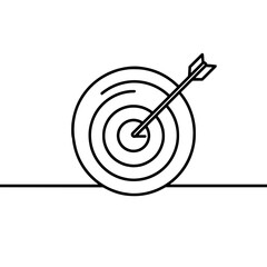 Simple line drawing of a target with an arrow hitting the center  