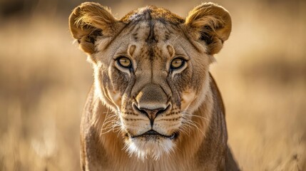 Obraz premium Intense gaze of an african lioness in natural habitat close-up